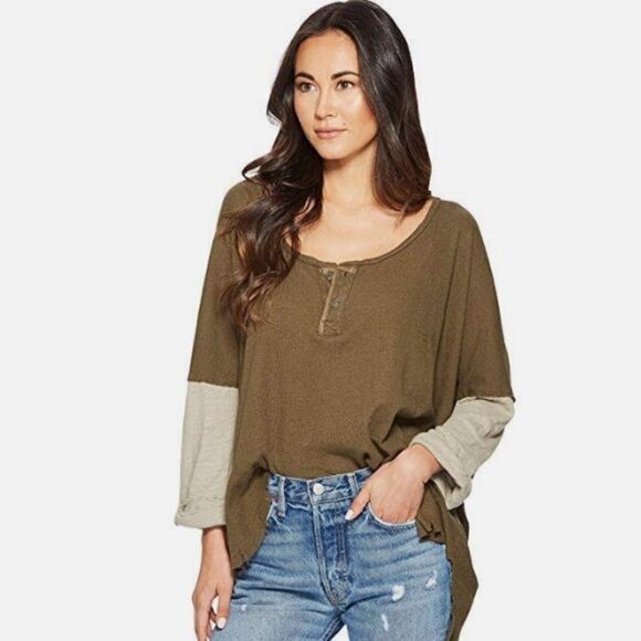 Free people‎ star destructed Henley oversized top - Picture 1 of 6